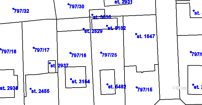 Parcela st. 797/25 v KÚ Rokycany, Katastrální mapa