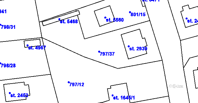 Parcela st. 797/37 v KÚ Rokycany, Katastrální mapa