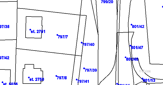Parcela st. 797/40 v KÚ Rokycany, Katastrální mapa