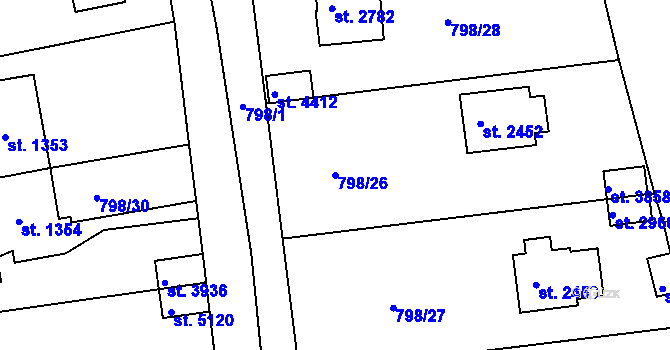 Parcela st. 798/26 v KÚ Rokycany, Katastrální mapa