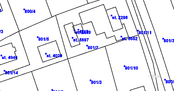 Parcela st. 801/2 v KÚ Rokycany, Katastrální mapa