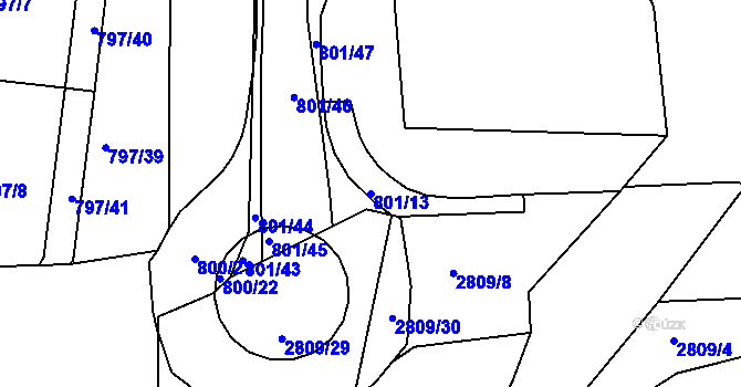Parcela st. 801/13 v KÚ Rokycany, Katastrální mapa