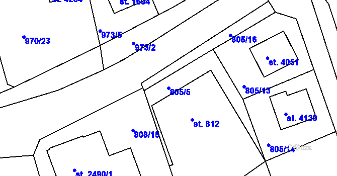Parcela st. 805/5 v KÚ Rokycany, Katastrální mapa