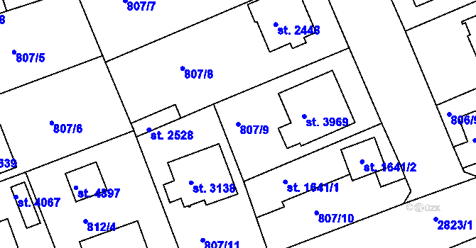 Parcela st. 807/9 v KÚ Rokycany, Katastrální mapa