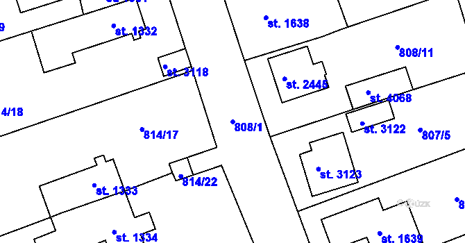 Parcela st. 808/1 v KÚ Rokycany, Katastrální mapa