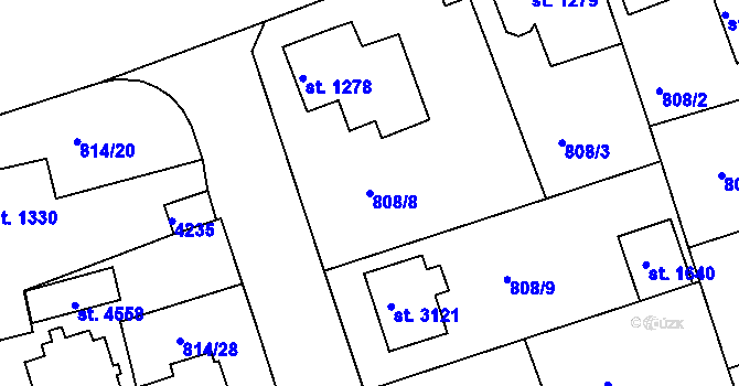 Parcela st. 808/8 v KÚ Rokycany, Katastrální mapa