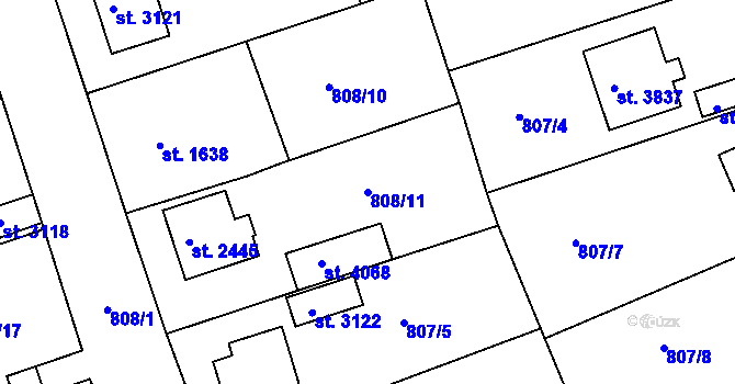Parcela st. 808/11 v KÚ Rokycany, Katastrální mapa