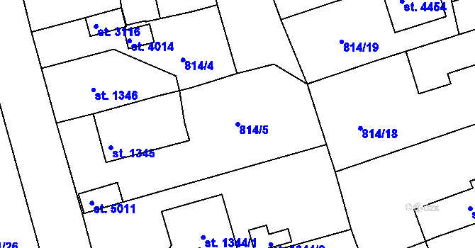 Parcela st. 814/5 v KÚ Rokycany, Katastrální mapa