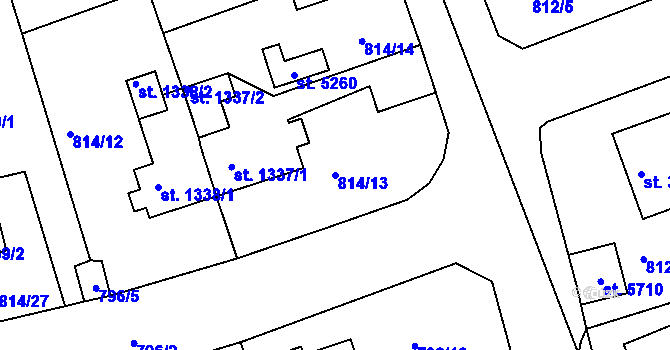 Parcela st. 814/13 v KÚ Rokycany, Katastrální mapa