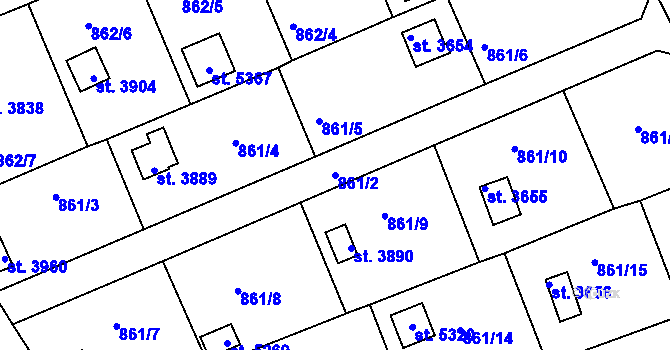 Parcela st. 861/2 v KÚ Rokycany, Katastrální mapa