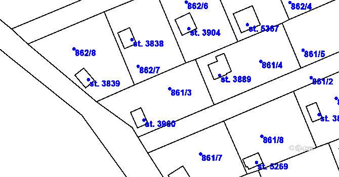Parcela st. 861/3 v KÚ Rokycany, Katastrální mapa