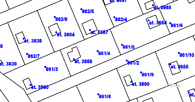 Parcela st. 861/4 v KÚ Rokycany, Katastrální mapa
