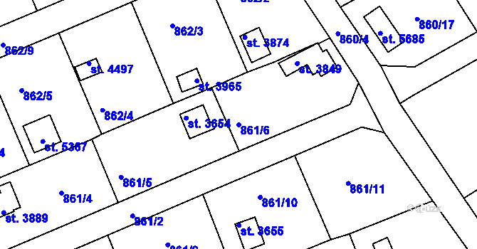 Parcela st. 861/6 v KÚ Rokycany, Katastrální mapa