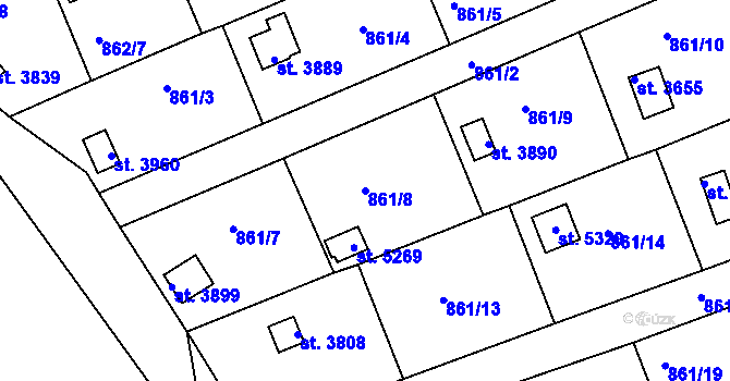 Parcela st. 861/8 v KÚ Rokycany, Katastrální mapa