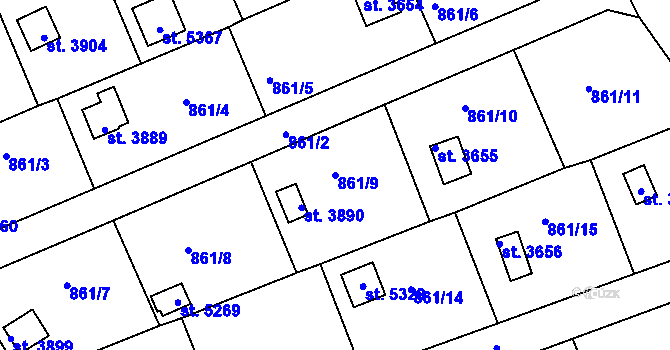 Parcela st. 861/9 v KÚ Rokycany, Katastrální mapa