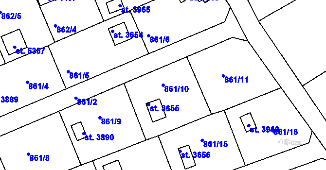 Parcela st. 861/10 v KÚ Rokycany, Katastrální mapa