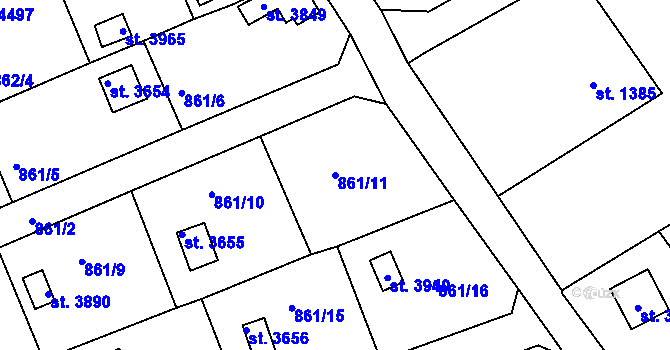 Parcela st. 861/11 v KÚ Rokycany, Katastrální mapa