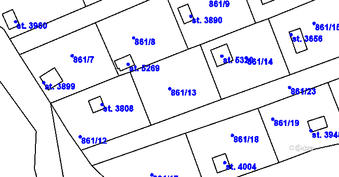 Parcela st. 861/13 v KÚ Rokycany, Katastrální mapa