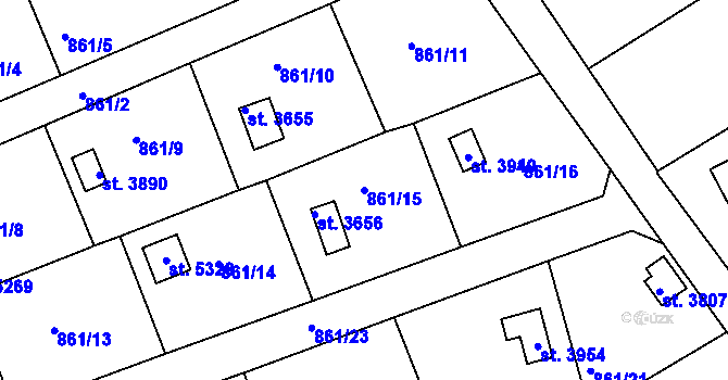 Parcela st. 861/15 v KÚ Rokycany, Katastrální mapa