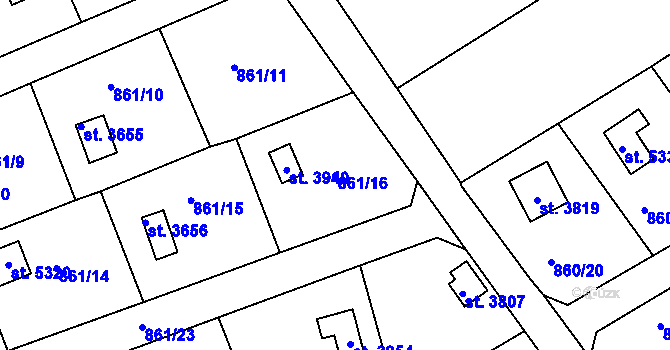 Parcela st. 861/16 v KÚ Rokycany, Katastrální mapa