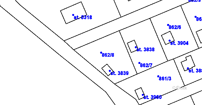 Parcela st. 862/8 v KÚ Rokycany, Katastrální mapa