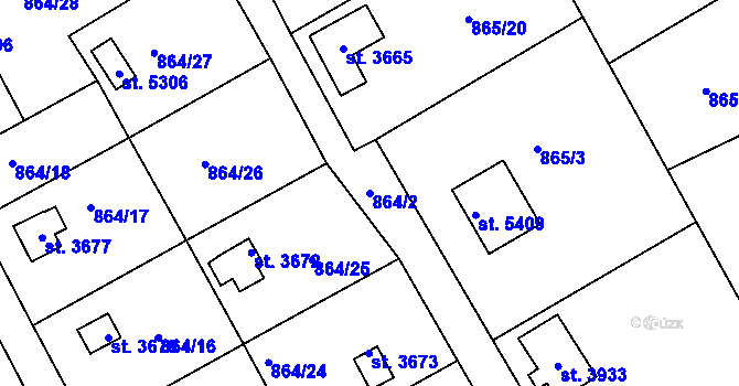 Parcela st. 864/2 v KÚ Rokycany, Katastrální mapa