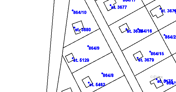 Parcela st. 864/9 v KÚ Rokycany, Katastrální mapa