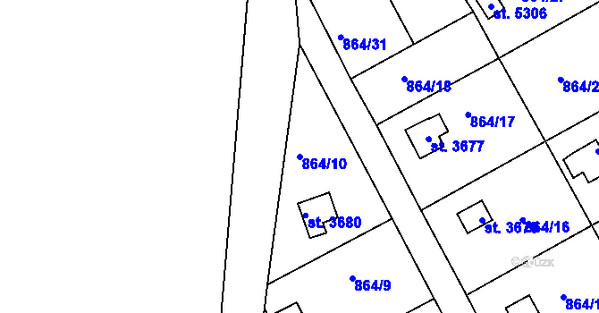 Parcela st. 864/10 v KÚ Rokycany, Katastrální mapa