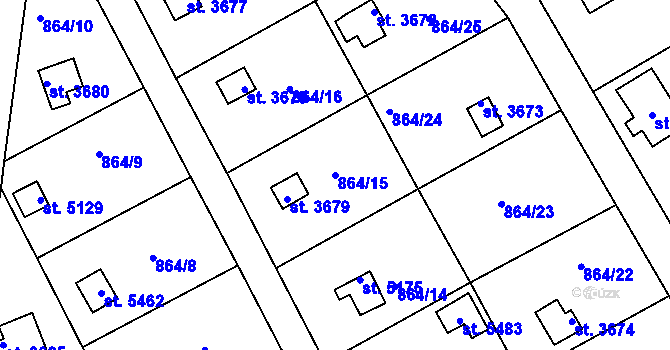 Parcela st. 864/15 v KÚ Rokycany, Katastrální mapa