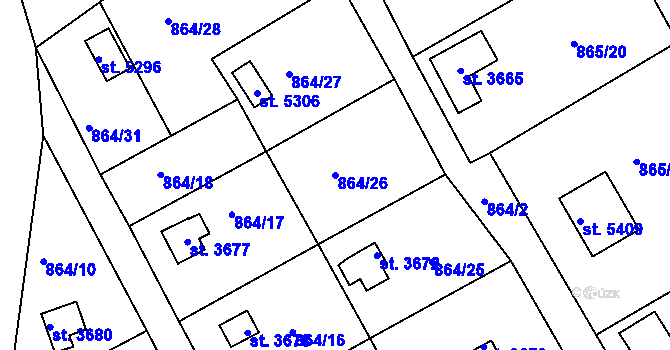 Parcela st. 864/26 v KÚ Rokycany, Katastrální mapa