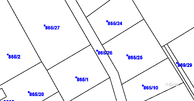 Parcela st. 865/26 v KÚ Rokycany, Katastrální mapa