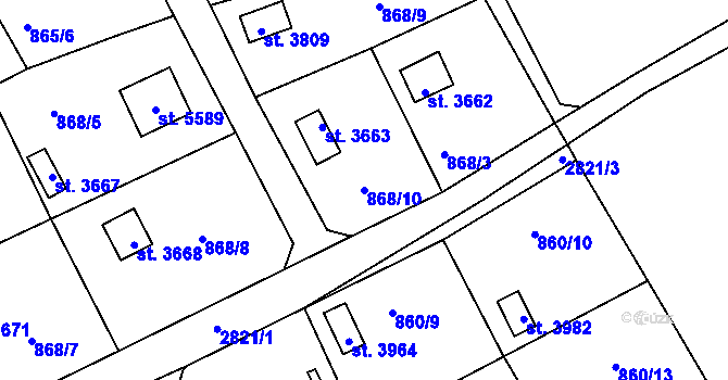 Parcela st. 868/10 v KÚ Rokycany, Katastrální mapa