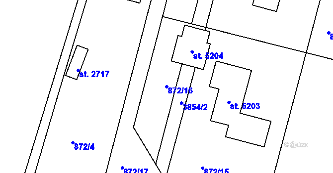 Parcela st. 872/16 v KÚ Rokycany, Katastrální mapa