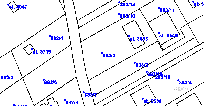 Parcela st. 883/3 v KÚ Rokycany, Katastrální mapa