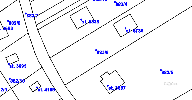 Parcela st. 883/8 v KÚ Rokycany, Katastrální mapa