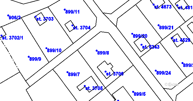 Parcela st. 899/8 v KÚ Rokycany, Katastrální mapa