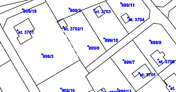 Parcela st. 899/9 v KÚ Rokycany, Katastrální mapa