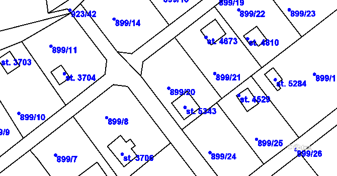Parcela st. 899/20 v KÚ Rokycany, Katastrální mapa