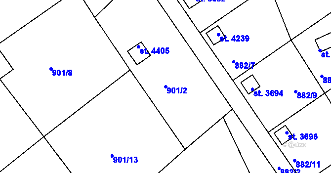 Parcela st. 901/2 v KÚ Rokycany, Katastrální mapa