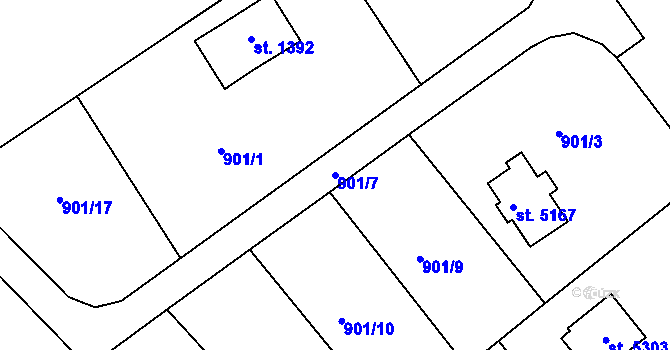 Parcela st. 901/7 v KÚ Rokycany, Katastrální mapa