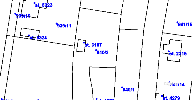 Parcela st. 940/2 v KÚ Rokycany, Katastrální mapa