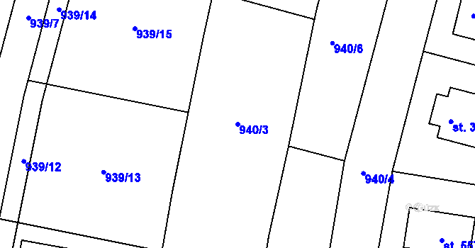 Parcela st. 940/3 v KÚ Rokycany, Katastrální mapa