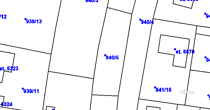 Parcela st. 940/5 v KÚ Rokycany, Katastrální mapa