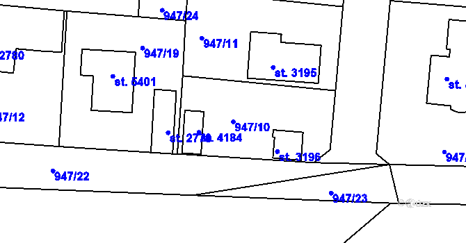 Parcela st. 947/10 v KÚ Rokycany, Katastrální mapa