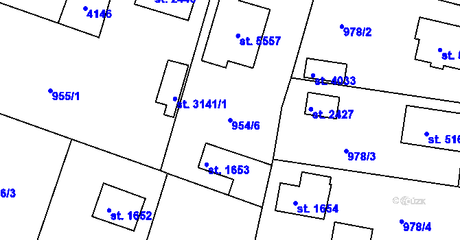 Parcela st. 954/6 v KÚ Rokycany, Katastrální mapa