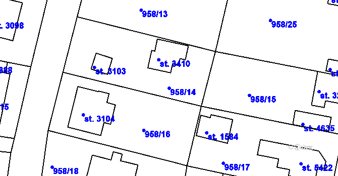 Parcela st. 958/14 v KÚ Rokycany, Katastrální mapa