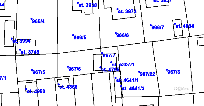 Parcela st. 967/7 v KÚ Rokycany, Katastrální mapa