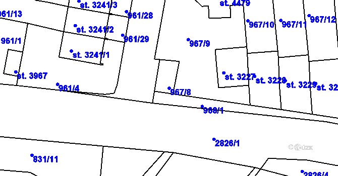 Parcela st. 967/8 v KÚ Rokycany, Katastrální mapa