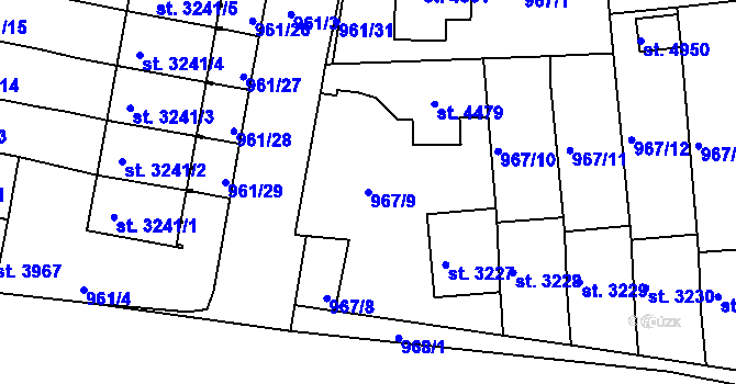Parcela st. 967/9 v KÚ Rokycany, Katastrální mapa