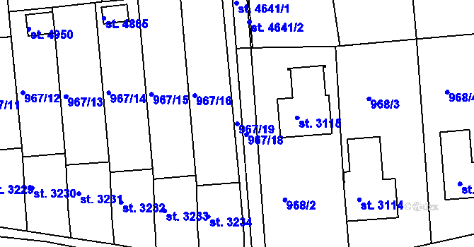 Parcela st. 967/19 v KÚ Rokycany, Katastrální mapa